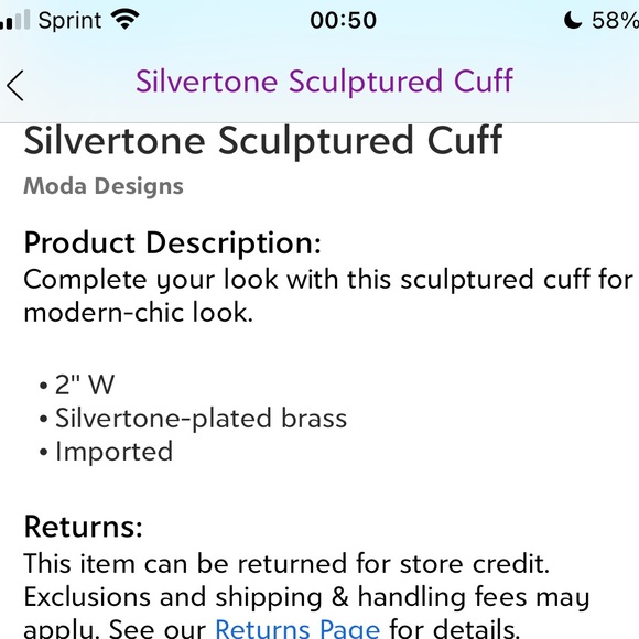 Moda Designs- Silvertone Scultured angled cuff- 2"W NWT - Picture 2 of 2